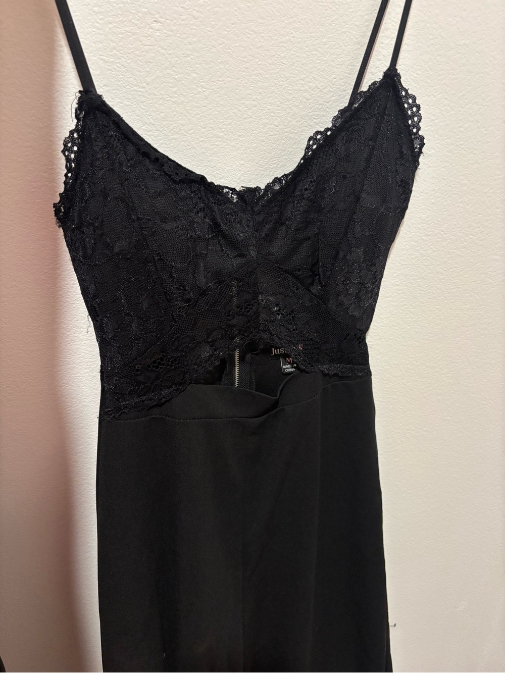 Black Lace-Trim Slip jumpsuit